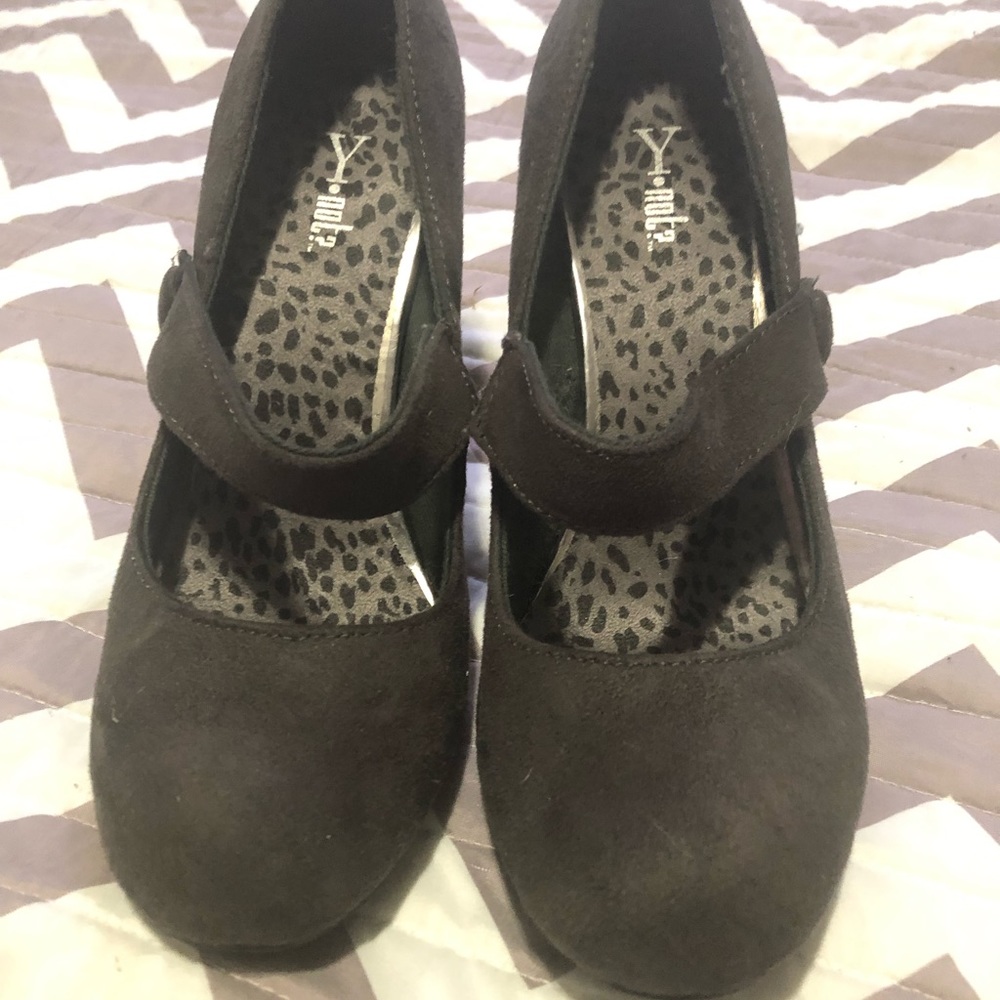 Y-Not? Brown Suede Strapped Wider heeled